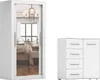 A white wardrobe with a mirrored door and a white chest of drawers are shown against a white background. Produktbild-Vorschau