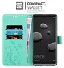 A phone case with card slots and a phone inside, with text overlays describing its features. Náhľad obrázku produktu
