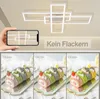A collage showing a modern LED ceiling light, a hand holding a smartphone displaying the light, and three close-ups of a cake roll under different CRI lighting conditions. Anteprima dell’immagine prodotto