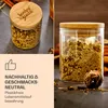 A collage of images showing glass jars with bamboo lids filled with dried herbs, with text highlighting product features. Produktbild-Vorschau