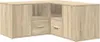 A corner shelving unit with doors and drawers, made of wood-look material. Voir les images du produit
