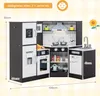 A children's play kitchen with accessories, shown with dimensions and age recommendation. Náhľad obrázku produktu