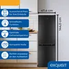 A black refrigerator-freezer combination unit is shown in a kitchen setting, with feature callouts on the left. Produktbild-Vorschau