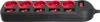 A black power strip with five red electrical outlets and five individual switches, plus a master switch at the end. Náhled obrázku produktu