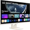 A white LG Smart Monitor displaying a variety of app icons and a background image of an astronaut looking at Earth. Produktbild-Vorschau