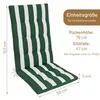 A green and white striped chair cushion with dimensions and specifications indicated by text overlays. Produktbild-Vorschau