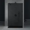A modern black shower enclosure with a rain shower head and handheld shower. Produktbild-Vorschau