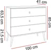 A line drawing of a dresser with dimensions indicated. Náhled obrázku produktu