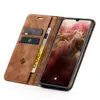 A brown flip-style phone case with card slots and a phone inside. Produktbild-Vorschau