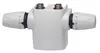 A white radiator valve with two adjustable knobs, set against a white background. Produktbild-Vorschau
