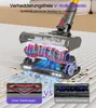 A vacuum cleaner head with a cutaway showing internal workings and airflow, compared to a traditional brush head. Produktbild-Vorschau