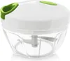A white and green manual food chopper with a transparent bowl. Náhled obrázku produktu