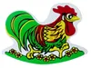 A colorful illustration of a rooster standing on grass with flowers. Náhľad obrázku produktu