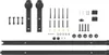 A collection of hardware components for a sliding door, laid out on a white background. Produktbild-Vorschau