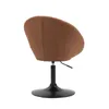 A brown upholstered swivel chair with a black metal base, shown from the back against a white background. Produktbild-Vorschau