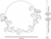 A line drawing of a round wall mirror with a decorative frame of ginkgo leaves. A side view and a scale are also shown. Voir les images du produit