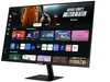 A Samsung Smart Monitor M7 displaying a streaming interface with various app icons and content previews. Produktbild-Vorschau