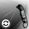 A black digital thermometer with multiple probes displayed in an fanned out manner, against a gray and black gradient background. A circular graphic with two rotating arrows is present in the lower left corner. Anteprima dell’immagine prodotto