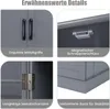 A collage of four close-up images highlighting the features of a gray cabinet. Produktbild-Vorschau