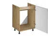 A kitchen cabinet base unit with one door open, shown from a three-quarter angle. Produktbild-Vorschau