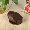 sada 6 kulatých tmavě hnědých kožených podtácků 10 cm s Náhled obrázku produktu 6