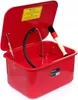 A red parts washer with its lid open, showing a brush and a hose. Produktbild-Vorschau
