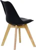 A black chair with wooden legs on a white background. Produktbild-Vorschau