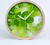 Holzuhr 25fi cm wanduhr - weiße Spitzen - grüne Blätter Produktbild-Vorschau 1