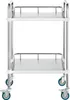 A stainless steel two-tier rolling cart with blue casters, presented against a white background. Podgląd zdjęcia produktu