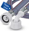 Close-up of two hose connectors and a coiled hose, with a product tag attached. Produktbild-Vorschau