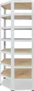 A tall, white metal shelving unit with wooden shelves against a white background. Produktbild-Vorschau