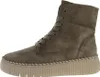 A side view of a brown suede lace-up boot with a thick platform sole. Produktbild-Vorschau