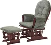 A green fabric glider chair and ottoman with a dark wood frame, shown against a white background. Voir les images du produit