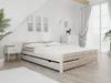A bedroom scene with a bed, nightstand, and chest of drawers. Produktbild-Vorschau