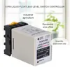 A close-up shot of a liquid floatless level switch controller with text overlays indicating its applications. Podgląd zdjęcia produktu