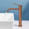 A copper-colored faucet is shown in a bathroom setting, with water flowing into a white sink against a blue background. Anteprima dell’immagine prodotto