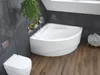 A modern bathroom with a corner bathtub, toilet, and dark gray tiled walls. Produktbild-Vorschau