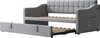 A gray sofa bed with a pull-out trundle bed. Produktbild-Vorschau