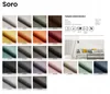 A collage of fabric swatches and a lifestyle image of a sofa. Produktbild-Vorschau