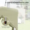 A close-up view of a beige pop-up gazebo with text overlays indicating adjustable height and a snap design feature. Náhled obrázku produktu