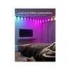 A bedroom with LED strip lights illuminating the walls and curtains, a TV mounted on the wall, and a bed. Anteprima dell’immagine prodotto