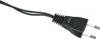 A close-up shot of a black electrical plug with two silver prongs and white insulators. Produktbild-Vorschau