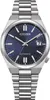 A close-up studio shot of a men's wristwatch with a blue dial and a silver metal band, presented against a white background. Podgląd zdjęcia produktu