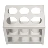 A stainless steel test tube rack with six holes. Náhľad obrázku produktu