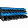 A wall-mounted storage system with multiple blue and black bins. Produktbild-Vorschau