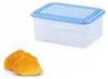 A clear plastic food storage container with a blue lid and a small pile of potato chips. Anteprima dell’immagine prodotto