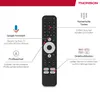 A remote control with various features highlighted by text and lines. Produktbild-Vorschau