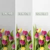 Three vertical panels showing tulips under different CRI (Color Rendering Index) lighting conditions. Produktbild-Vorschau
