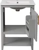 A bathroom vanity with a sink and an open cabinet door, showing shelves inside. Náhled obrázku produktu