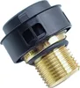 A close-up view of a threaded brass fitting with a black plastic component attached. Voir les images du produit